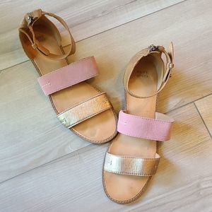 Fry and Co. Ankle Strap Flat Sandals sz 10 Pink & Brown Boho Summer